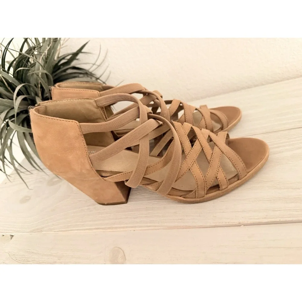Eileen Fisher Strappy Wedge Heels‎ Women Size 9.5/10 Sandals Leather Rear Zip